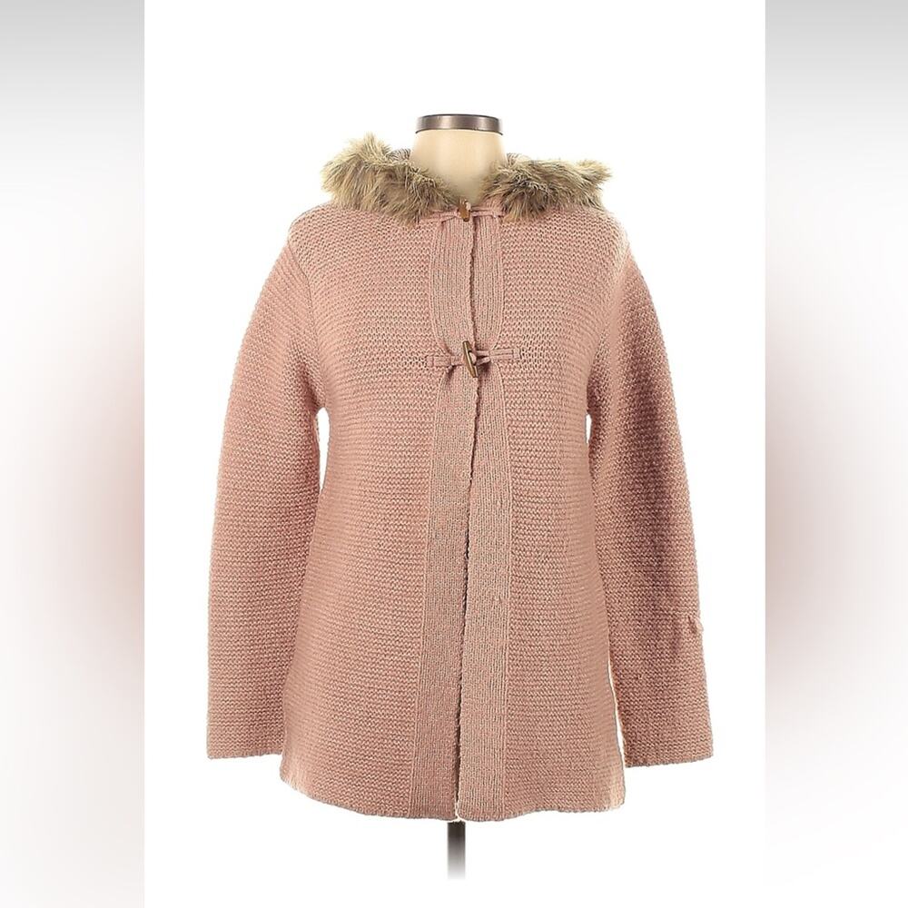 Zara Girls Knitwear winter pink fur edge hoodie cardigan jacket 13-14